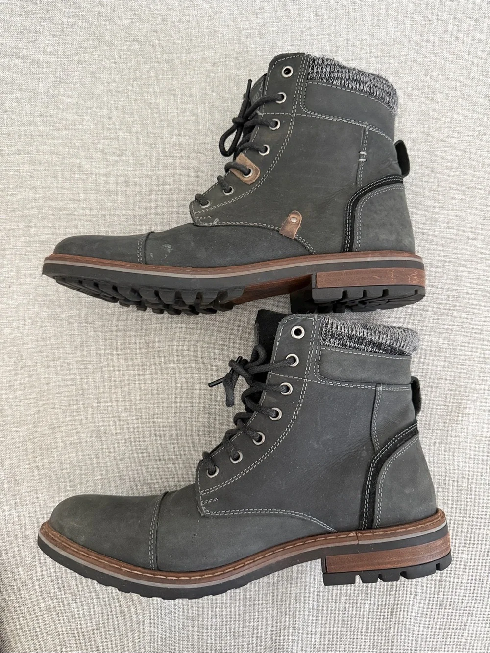 Franco Fortini Charcoal leather Lace-Up Knit-Collar Ankle Boots